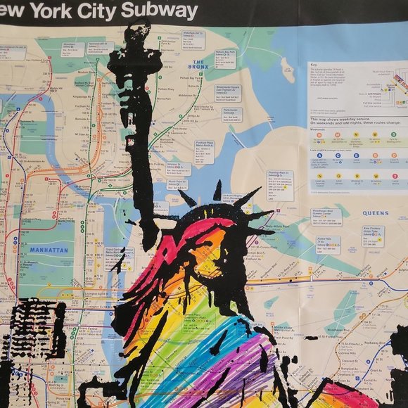 New York City Subway Map Other - Rare Acrylic Handpainted Statue of Liberty Art on a NYC Subway Map Lady Liberty
